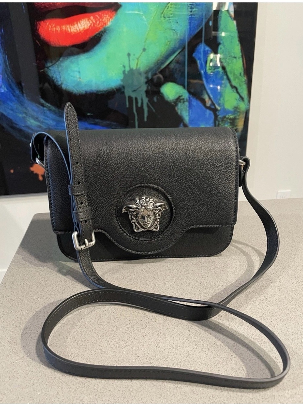 Versace La Medusa Shoulder Bag Black Grained Leather Crossbody